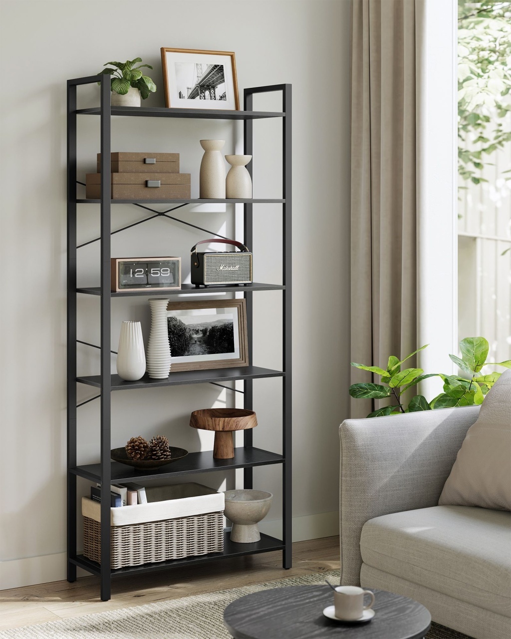 Biblioteca Vasagle Negru 80x30x184.3 cm - 2 | YEO