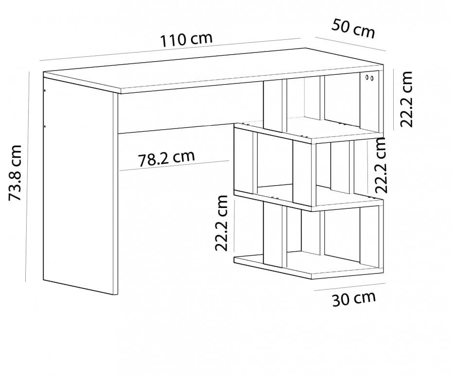 Birou cu Biblioteca Salvador, model Dardanos, 110x73.8x50 cm, Alb/Stejar safir