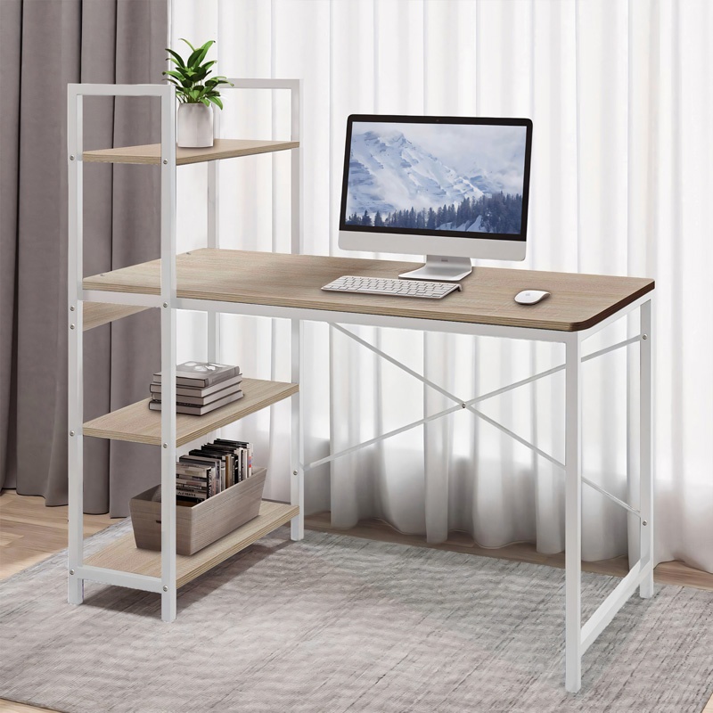 Birou cu rafturi Model Bencour, Stejar/Alb, 90x40x73 cm - 1 | YEO
