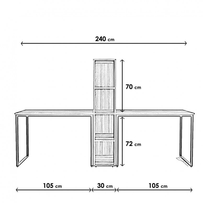 Birou cu Rafturi Salvador, model Buyuk, 140x92.2x130 cm, Nuc/Negru - 2 | YEO