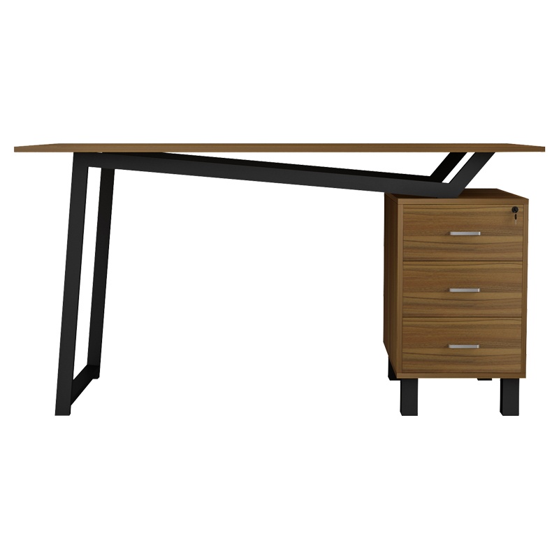 Birou cu sertare Model Prosper, Nuc/Negru, 140x60x75 cm - 1 | YEO