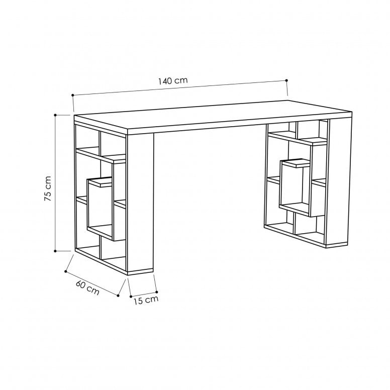 Birou Salvador, model Maze, 140x75x60 cm, Alb/Stejar