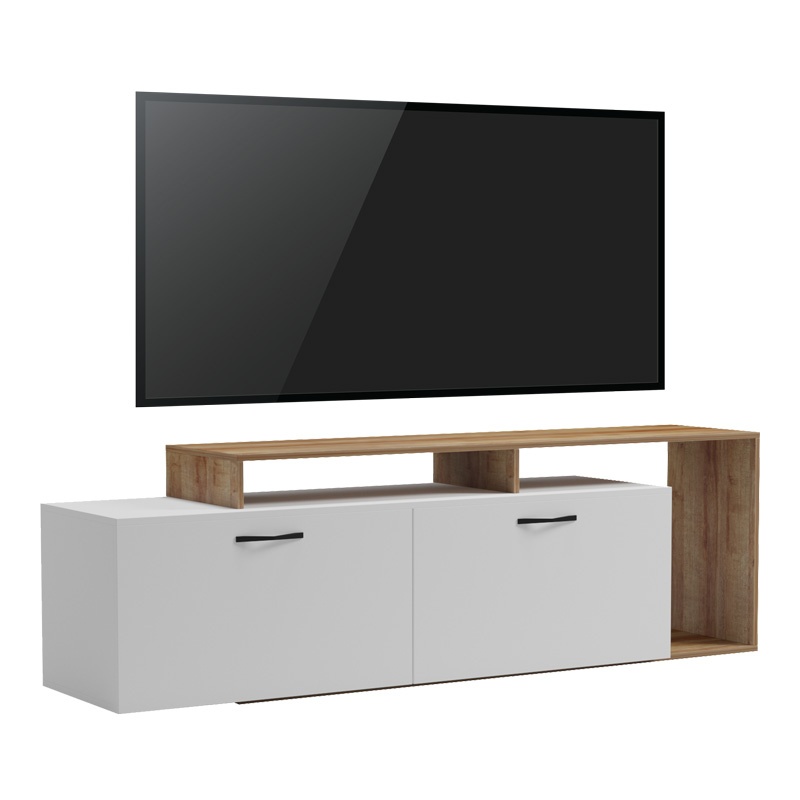 Comodă TV Model Tobler, Alb/Stejar, 170x40x53 cm