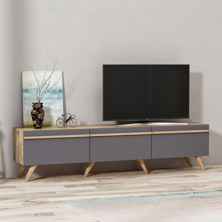 Comoda TV Salvador, Model Amsterdam, 180x42x35 cm, Antracit - 1 | YEO