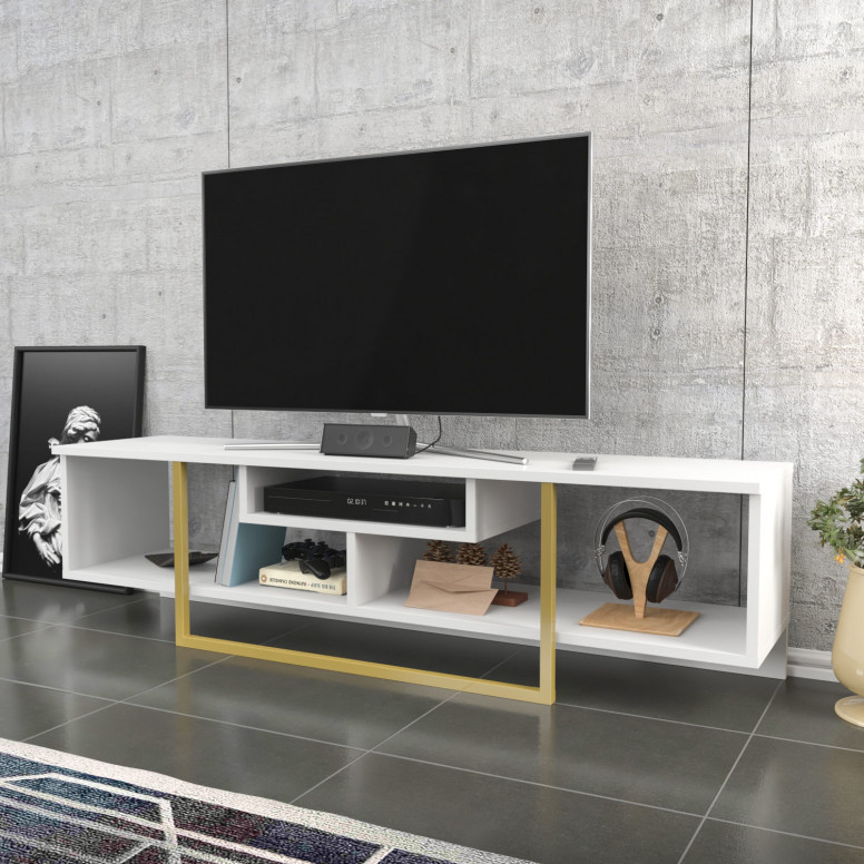 Comoda TV Salvador, Model Asal, 150x40x35.2 cm, Alb/Auriu - 2 | YEO