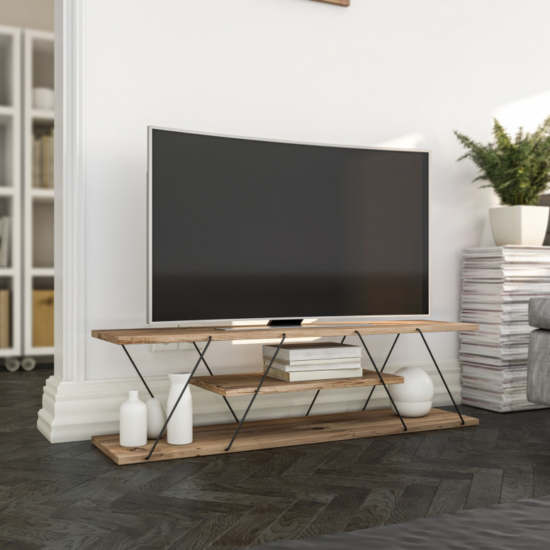 Comoda TV Salvador, Model Canaz, 120x33x30 cm, Negru/Nuc