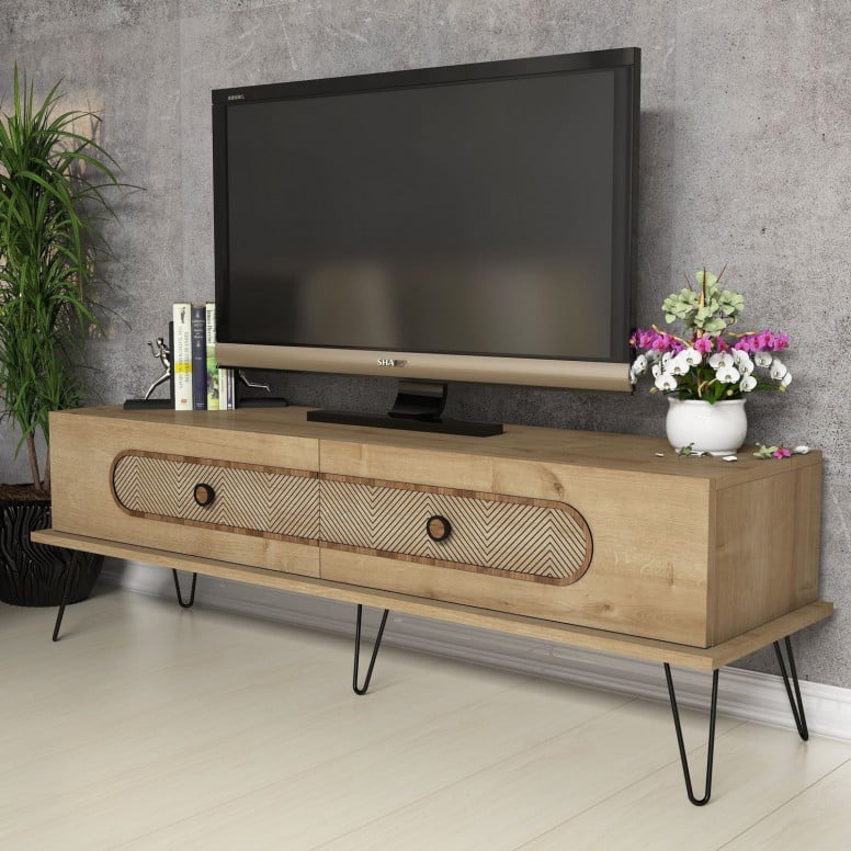 Comoda TV Salvador, Model Ekol, 145x45x40 cm, Stejar