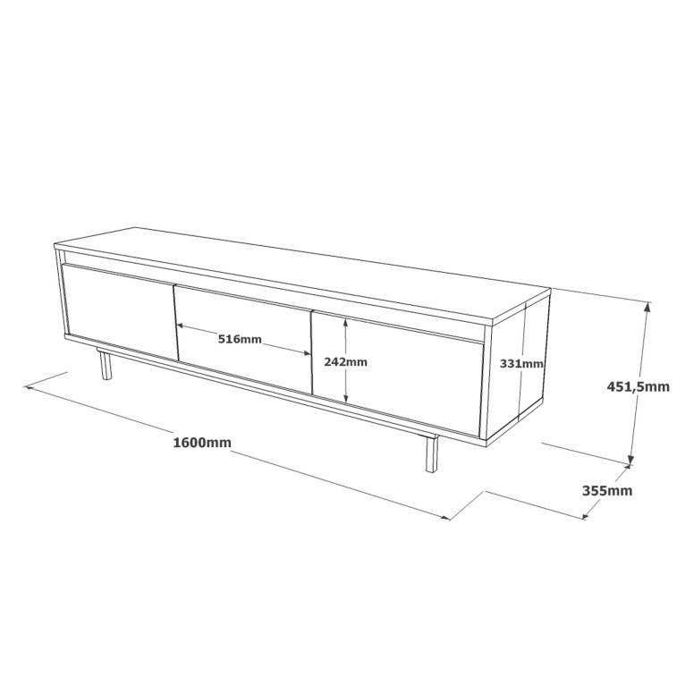 Comoda TV Salvador, Model LV1, 160x45.2x35.5 cm, Gri