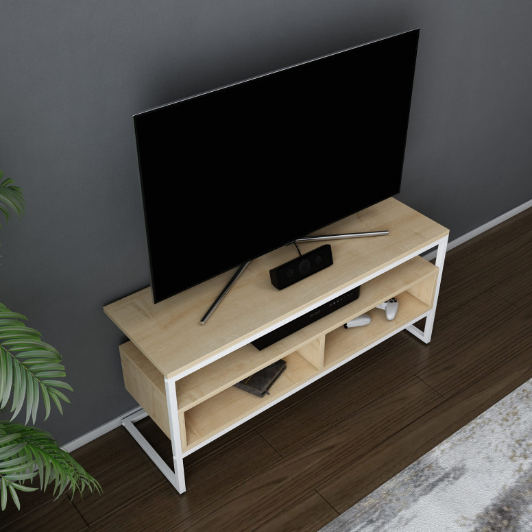 Comoda TV Salvador, Model Merrion, 110x49.9x35 cm, Alb/Stejar - 1 | YEO