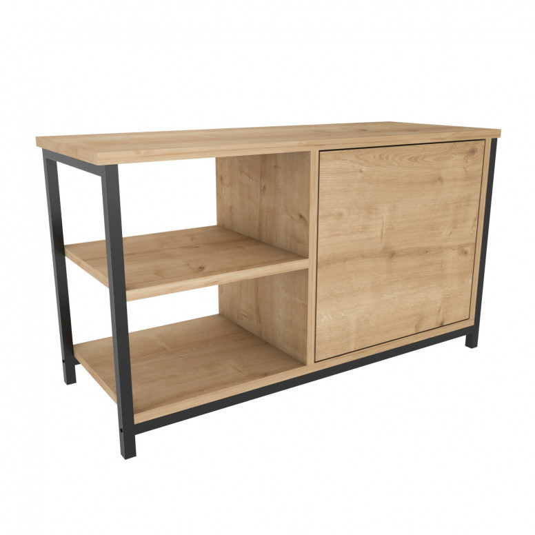 Comoda TV Salvador, Model Muskegon, 89.6x50.8x35.3 cm, Negru/Stejar - 3 | YEO