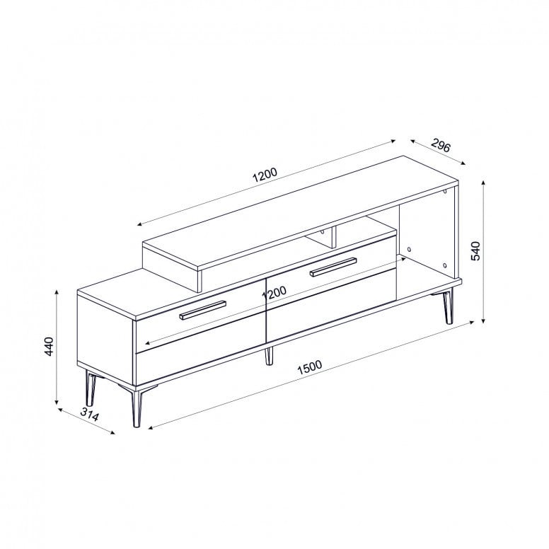 Comoda TV Salvador, Model Niva, 150x54x31.4 cm, Nuc/Antracit