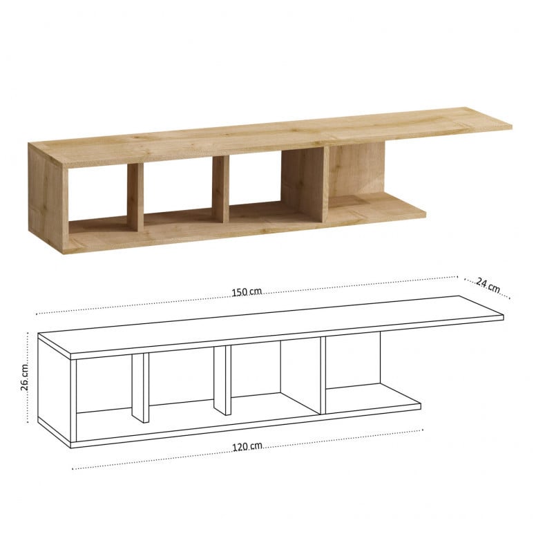 Comoda TV Salvador, Model Pan, 150x26x24 cm, Stejar