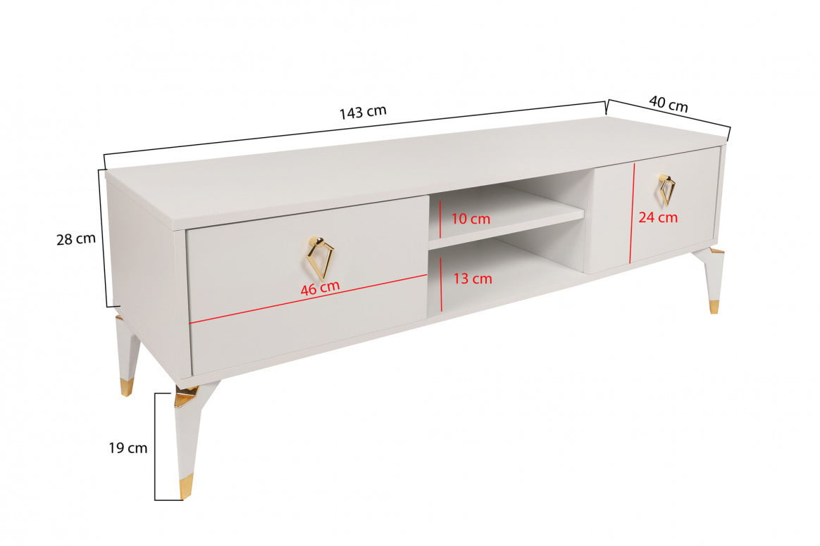 Comoda TV Salvador, Model Posh, 143x47x40 cm, Alb