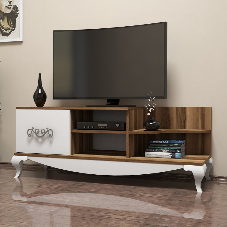 Comoda TV Salvador, Model Sultan, 130x50.6x45 cm, Nuc/Alb