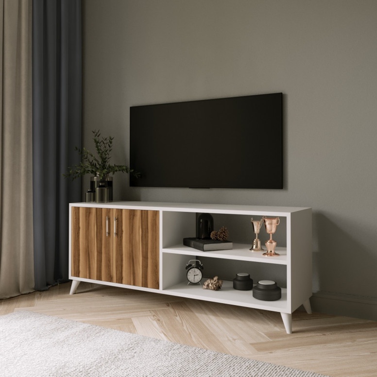 Comoda TV Salvador, Model Tasarım, 150x70x40 cm, Alb/Multicolor - 1 | YEO