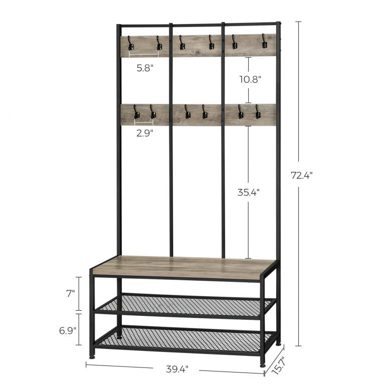 Cuier cu bancuta si suport pantofi Model Fox, Bej/Negru, 100x40x184 cm