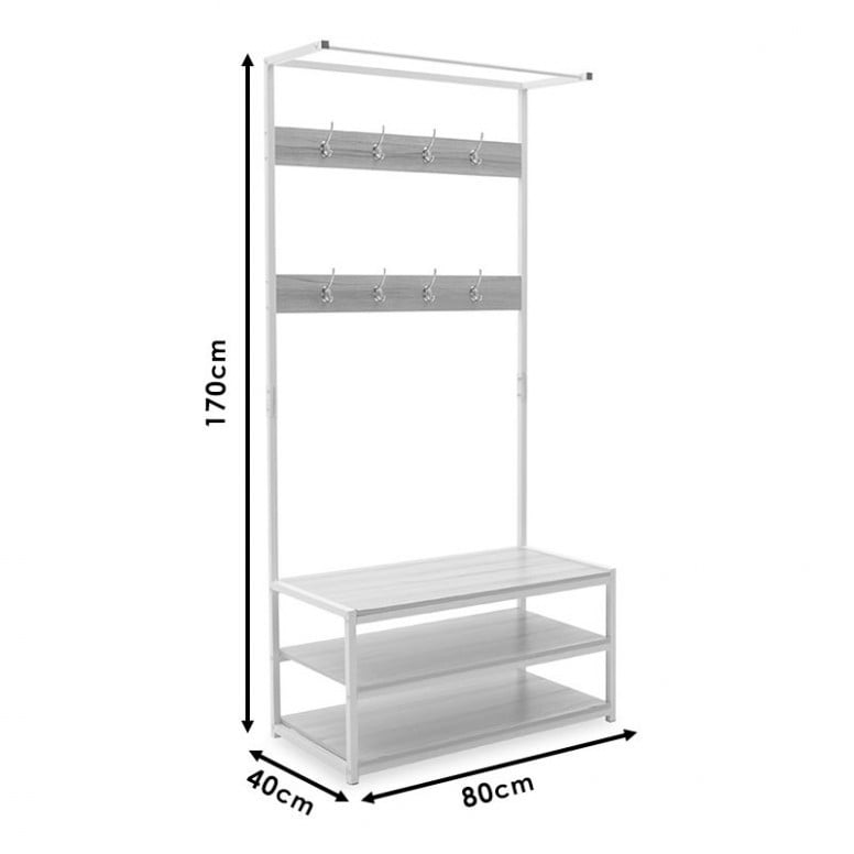 Cuier haine cu suport pantofi Model Ralph, Artar/Alb, 80x40x170 cm