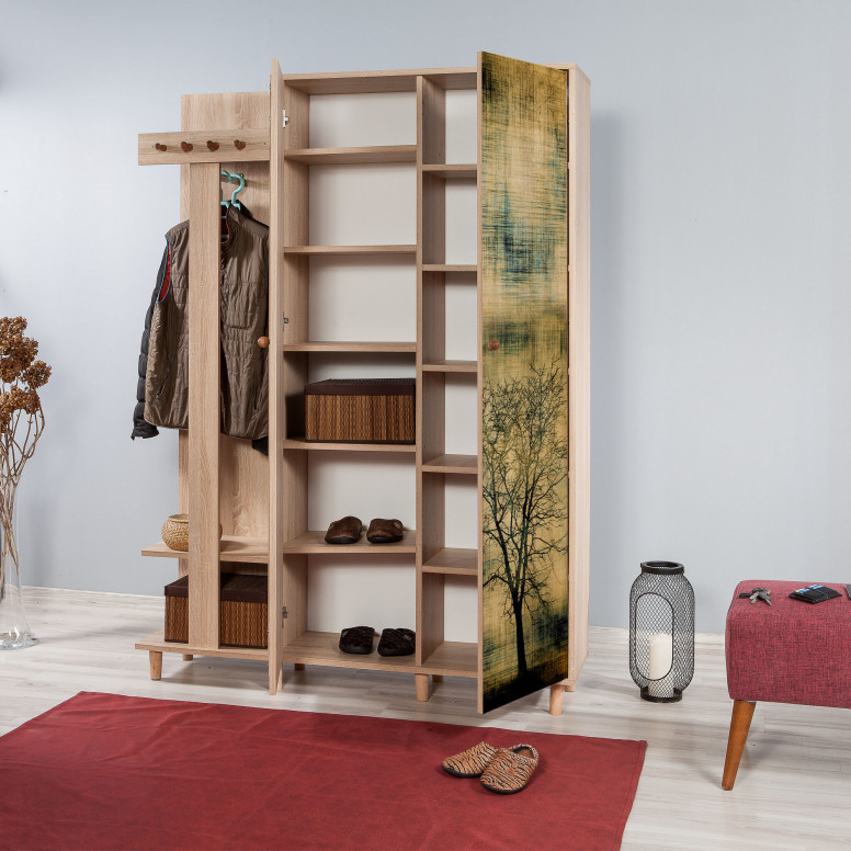 Cuier hol cu dulap Model Garmanto 135-729, Stejar sonoma, 135x36x194 cm - 2 | YEO