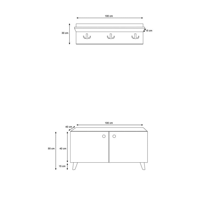 Cuier hol cu dulap Model Trend, Alb/Negru, 100x40x55 cm