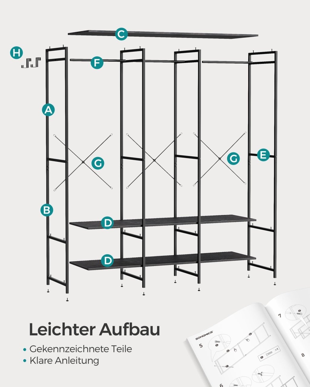 Cuier Songmics Negru 141x40x180 cm