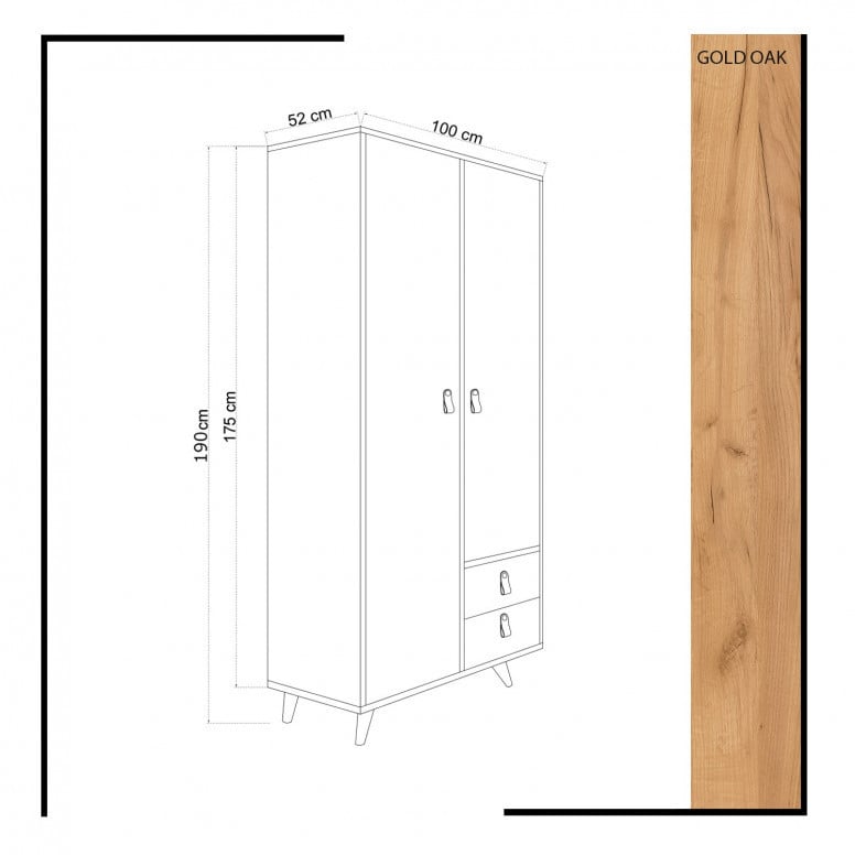 Dulap haine Model Musso, Stejar/Alb, 100x52x190 cm