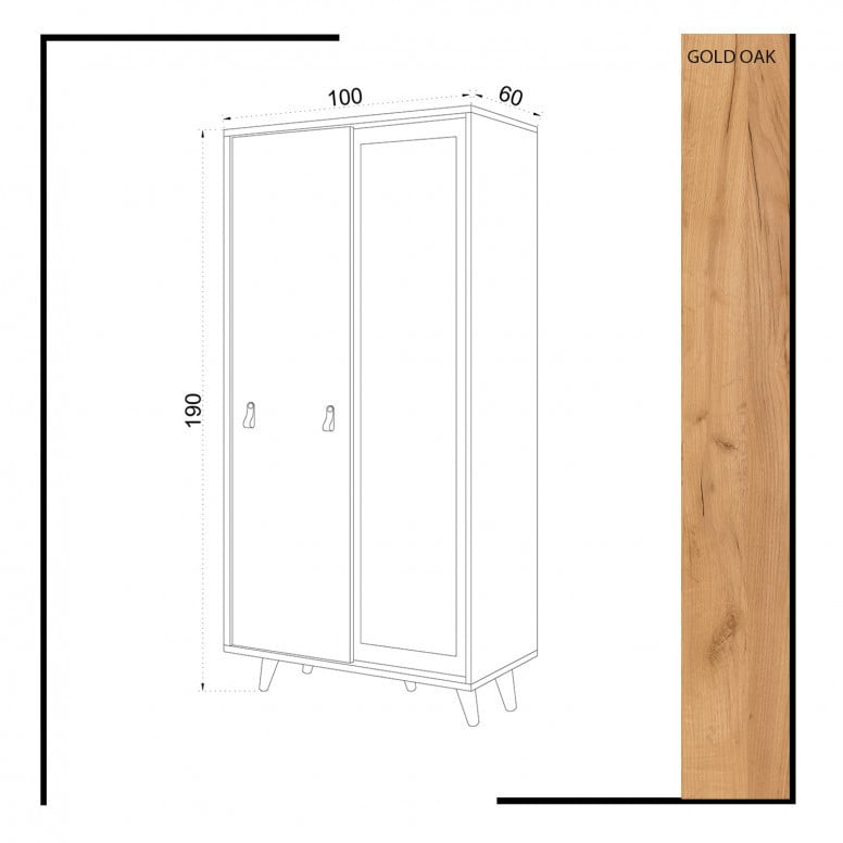 Dulap haine Model Yahha, Stejar/Alb, 100x60x190 cm