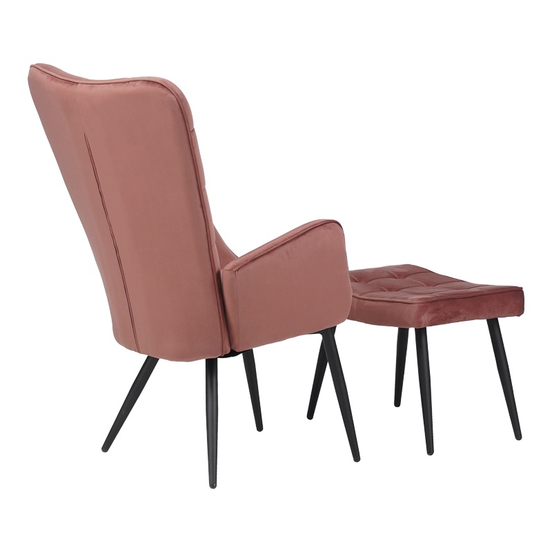 Fotoliu cu suport picioare Model Dorita, Rose/Negru, 68.5x76x103 cm - 1 | YEO