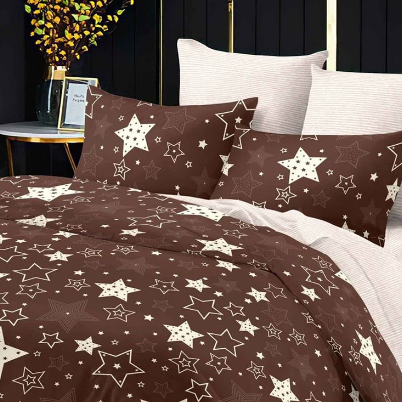 Lenjerie cu Elastic 180x200 cm, Brown Stars 6 Piese (Finet)