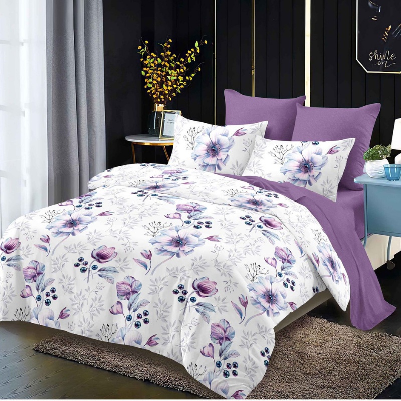 Lenjerie cu Elastic 180x200 cm, Purple Rose 6 Piese (Finet)