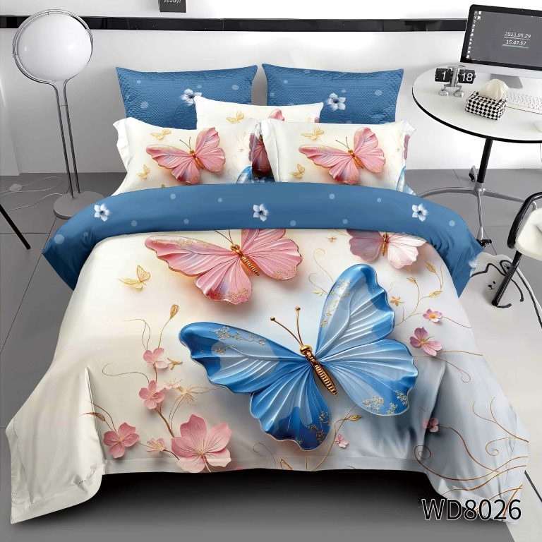 Lenjerie de pat Finet 5D Digital Print cu elastic – 4 piese, Butterfly Serenity