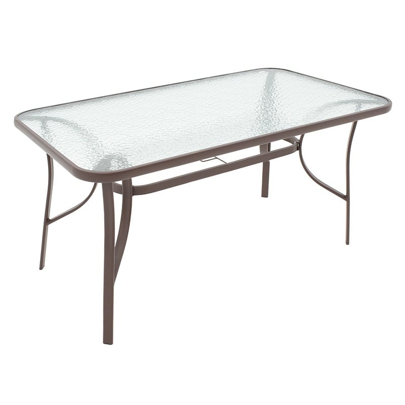 Masa de gradina, Model Ensure, culoare maro, metal si sticla securizata, 120x80x70 cm