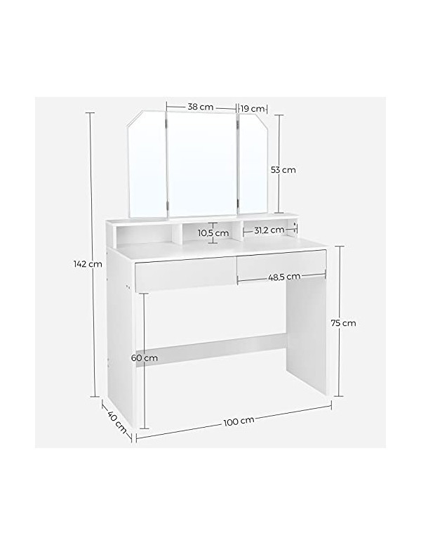 Masa de Toaleta cu oglinda Model Jaxson, Alb, 100x40x142 cm - 2 | YEO