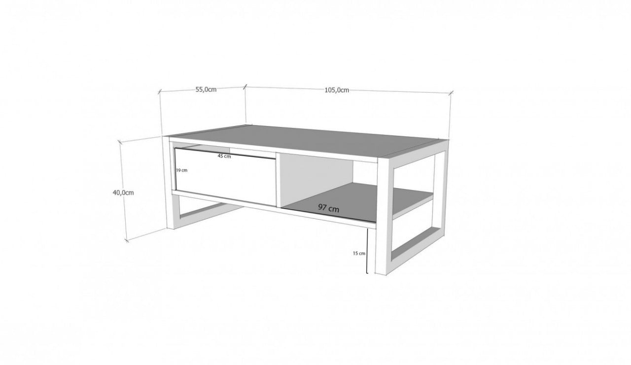 Masuta de Cafea Model Fernandez, 105x55x40 cm, Pin/Negru