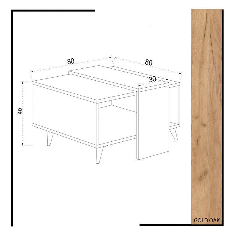 Masuta de Cafea Model Golden, 80x80x40 cm, Alb/Stejar