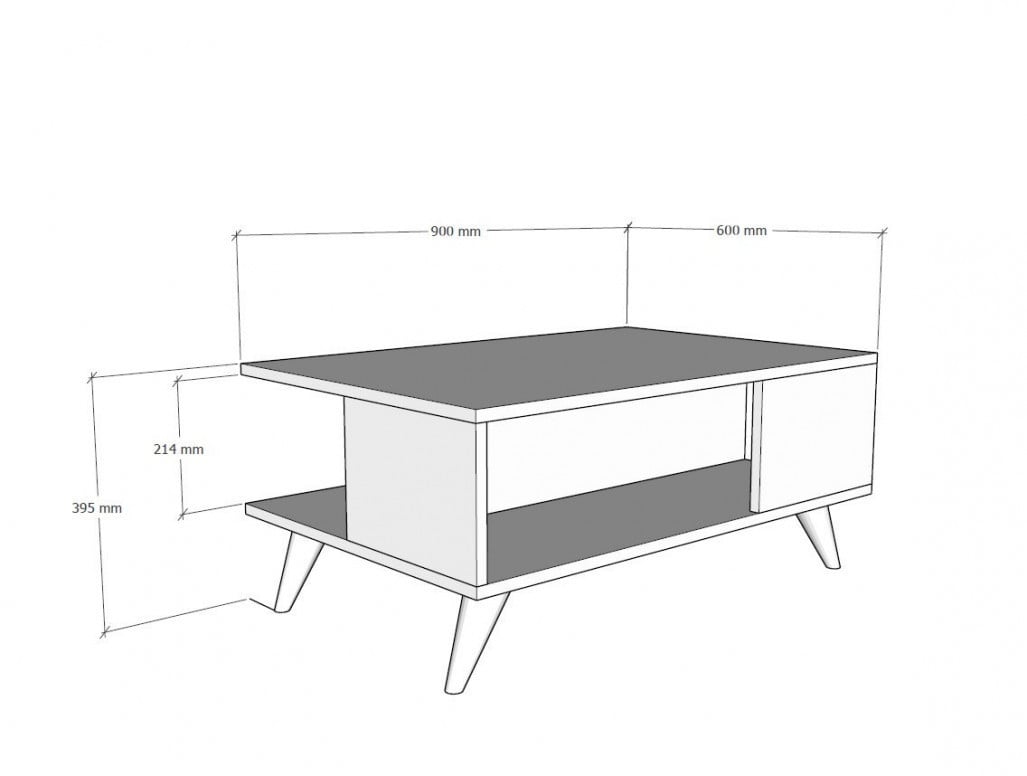 Masuta de Cafea Model Imani, 90x60x39.5 cm, Alb/Stejar