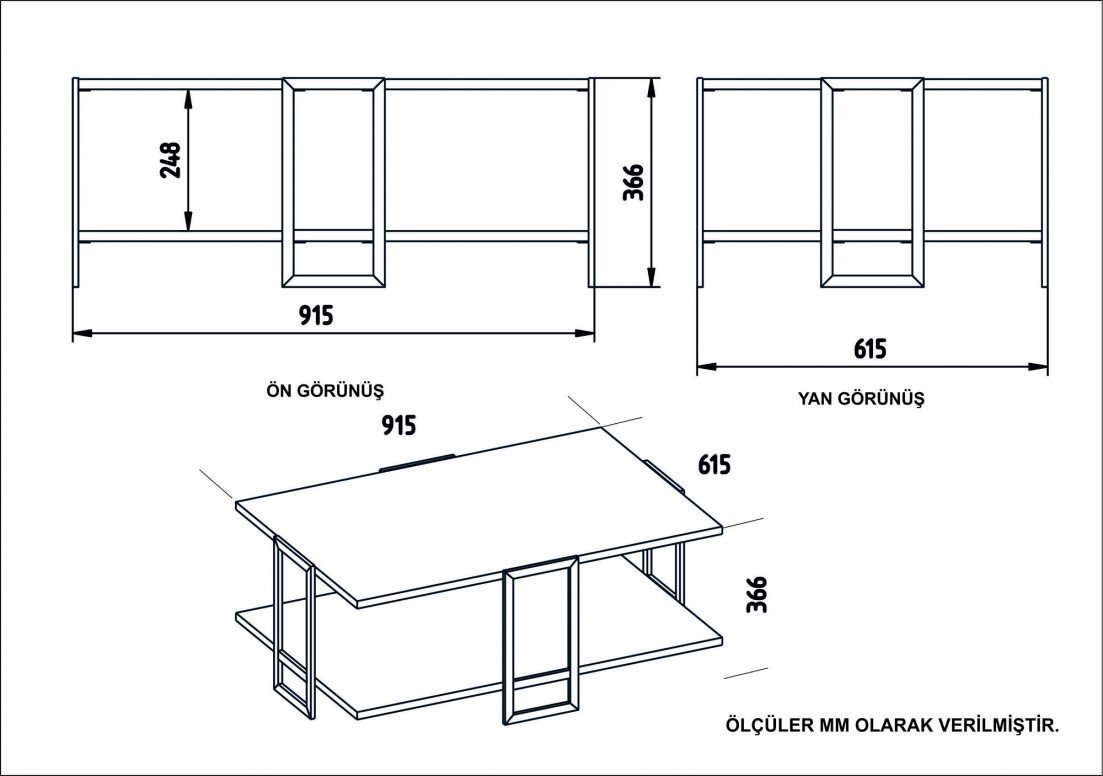 Masuta de Cafea Model Kaden, 91.5x61.5x36.6 cm, Negru/Auriu