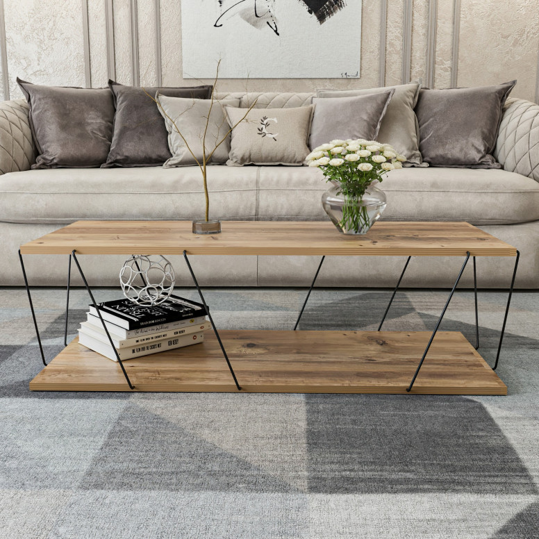Masuta de Cafea Model Marquez, 120x50x30 cm, Pin/Negru - 1 | YEO