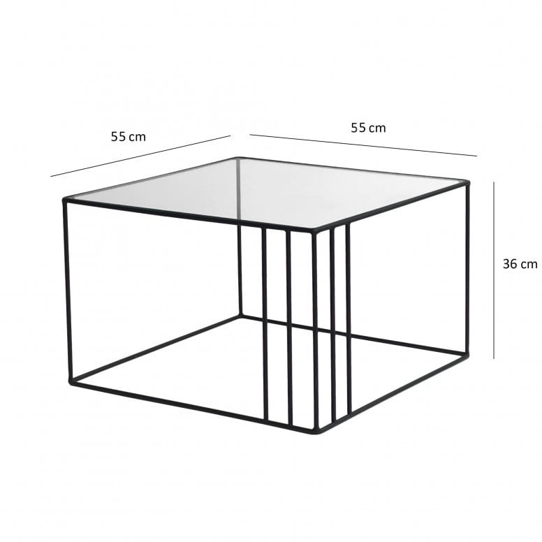 Masuta de Cafea Model Rohan, 55x55x36 cm, Negru, Blat Sticla securizata