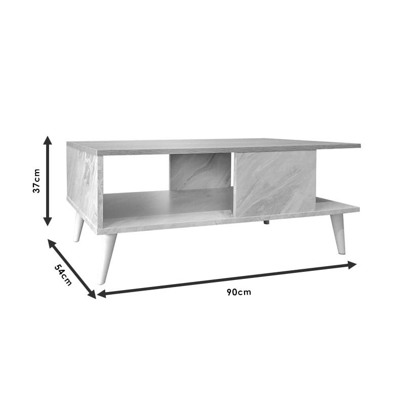 Masuta de Cafea Model Sam, 90x54x37.5 cm, Marmura alba/Stejar sonoma