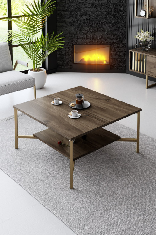 Masuta de Cafea Model Willow, 80X80X40 cm, Nuc/Negru