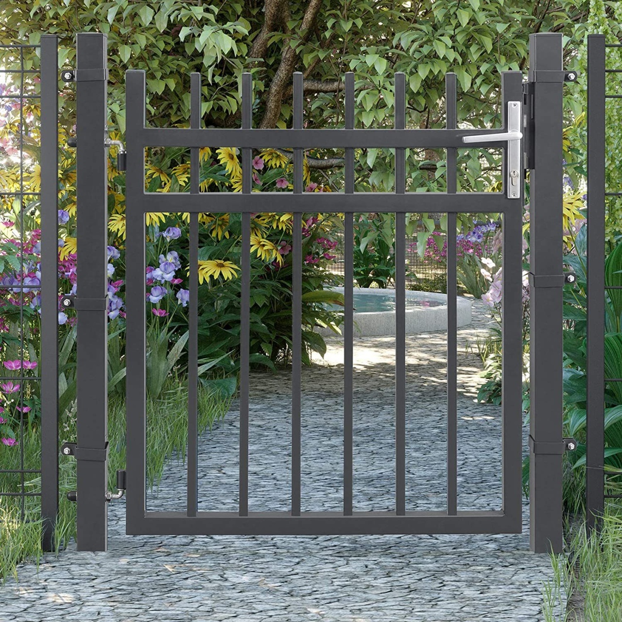 Poarta pentru gradina Songmics Gri 150x106 cm