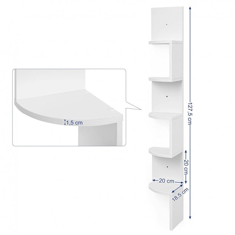 Raft de colt Vasagle, Alb 20x20x127.5cm