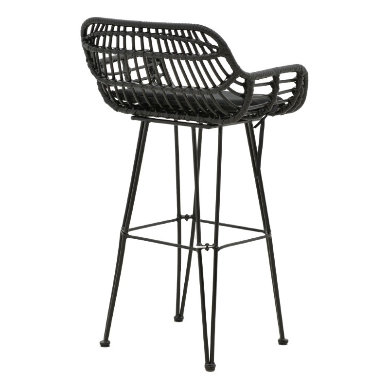 Scaun de bar pentru exterior, Model Naoki, culoare negru, metal si poliratan, 52x50x90 cm - 2 | YEO