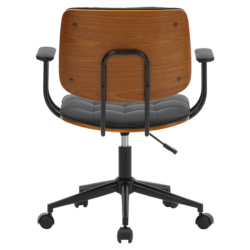 Scaun de birou manager Endika cu piele ecologica negru - lemn de nuc - 1 | YEO