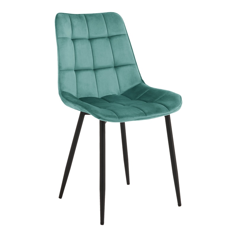 Scaun dining Berne, tapițat cu catifea, Albastru petrol/Negru, 53 × 57 × 87 cm