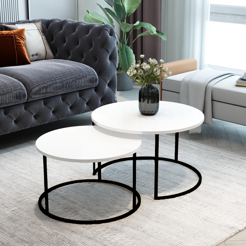 Set 2 Masute de Cafea Model Solme, Alb/Negru - 1 | YEO