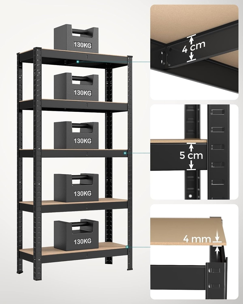 Set 2 rafturi Songmics Negru 150x75x30 cm - 2 | YEO