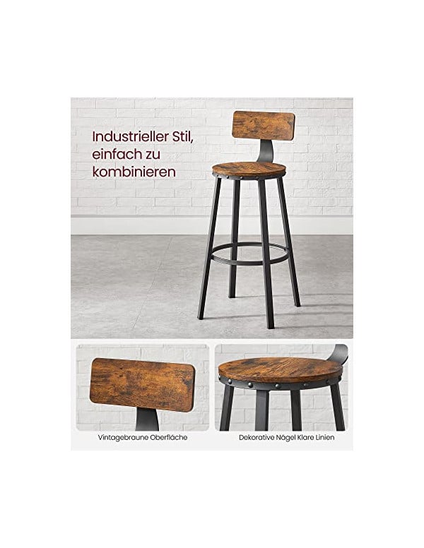 Set 2 scaune de bar Model Sunny, Maro Rustic/Negru, 54x54x99 cm