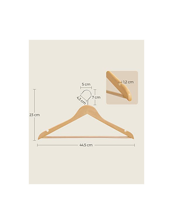 Set 20 umerase din lemn, Songmics, CRW001-20, Natural - 4 | YEO