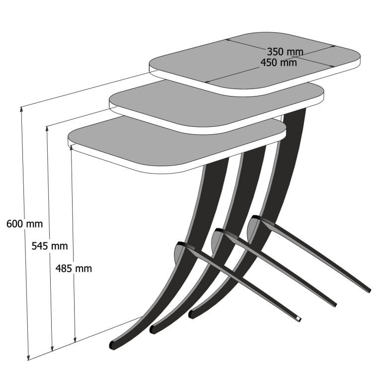 Set 3 Masute de Cafea Model Jaxxon, 35x60x45/35x54.5x45/35x48.5x45 cm, Negru Marmorat